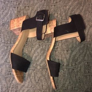Black two strap cork chunky heels!